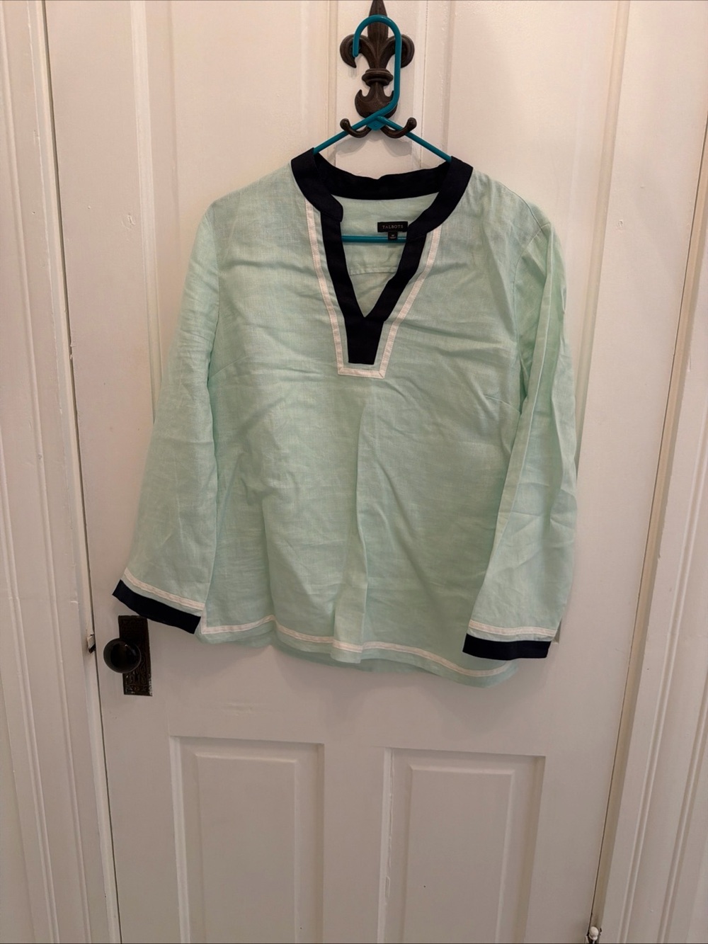 Talbots 100% Linen Mint Green Tunic Top Coastal Grandma Beach Medium